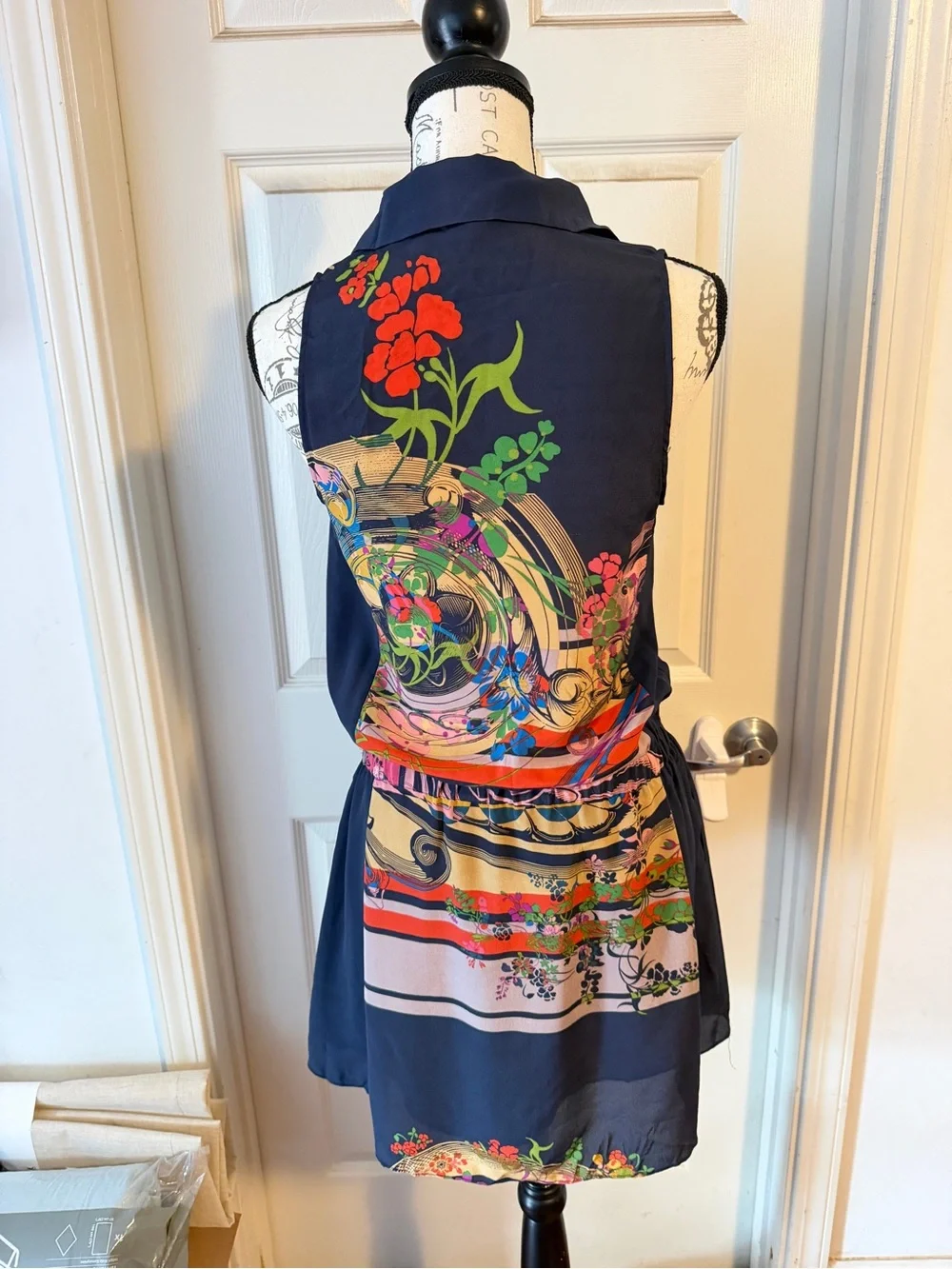 Anthropologie Black Printed Sleeveless Mini Dress